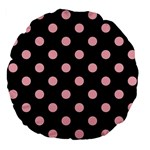 Polka Dots - Light Pink on Black Large 18  Premium Flano Round Cushion