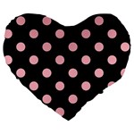 Polka Dots - Light Pink on Black Large 19  Premium Heart Shape Cushion