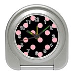 Polka Dots - Light Pink on Black Desk Alarm Clock