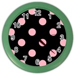 Polka Dots - Light Pink on Black Color Wall Clock