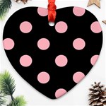 Polka Dots - Light Pink on Black Ornament (Heart)