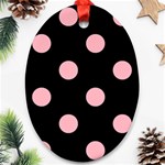 Polka Dots - Light Pink on Black Oval Ornament (Two Sides)