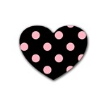 Polka Dots - Light Pink on Black Heart Coaster (4 pack)