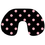 Polka Dots - Light Pink on Black Travel Neck Pillow