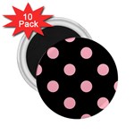 Polka Dots - Light Pink on Black 2.25  Magnet (10 pack)