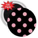 Polka Dots - Light Pink on Black 3  Magnet (100 pack)