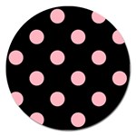 Polka Dots - Light Pink on Black Magnet 5  (Round)