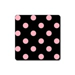 Polka Dots - Light Pink on Black Magnet (Square)