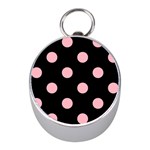 Polka Dots - Light Pink on Black Silver Compass (Mini)