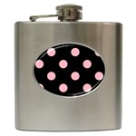 Polka Dots - Light Pink on Black Hip Flask (6 oz)