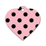 Polka Dots - Black on Pink Dog Tag Heart (One Side)