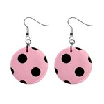 Polka Dots - Black on Pink 1  Button Earrings