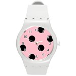 Polka Dots - Black on Pink Round Plastic Sport Watch (M)