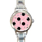 Polka Dots - Black on Pink Round Italian Charm Watch