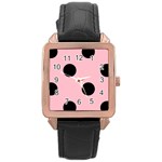 Polka Dots - Black on Pink Rose Gold Leather Watch