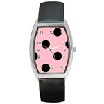 Polka Dots - Black on Pink Barrel Style Metal Watch