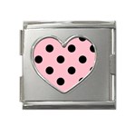 Polka Dots - Black on Pink Mega Link Heart Italian Charm (18mm)