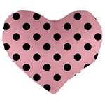 Polka Dots - Black on Pink Large 19  Premium Heart Shape Cushion