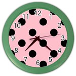Polka Dots - Black on Pink Color Wall Clock