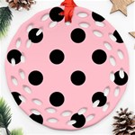 Polka Dots - Black on Pink Round Filigree Ornament (Two Sides)