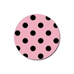 Polka Dots - Black on Pink Rubber Round Coaster (4 pack)