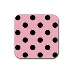 Polka Dots - Black on Pink Rubber Coaster (Square)
