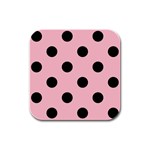 Polka Dots - Black on Pink Rubber Square Coaster (4 pack)