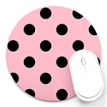 Polka Dots - Black on Pink Round Mousepad