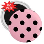 Polka Dots - Black on Pink 3  Magnet (100 pack)