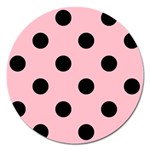 Polka Dots - Black on Pink Magnet 5  (Round)