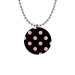 Polka Dots - Pink on Black 1  Button Necklace