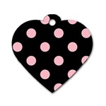 Polka Dots - Pink on Black Dog Tag Heart (Two Sides)