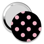 Polka Dots - Pink on Black 3  Handbag Mirror