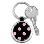 Polka Dots - Pink on Black Key Chain (Round)