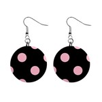 Polka Dots - Pink on Black 1  Button Earrings