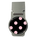 Polka Dots - Pink on Black Money Clip (Round)
