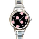 Polka Dots - Pink on Black Round Italian Charm Watch