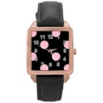 Polka Dots - Pink on Black Rose Gold Leather Watch