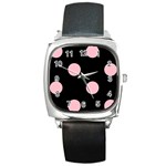 Polka Dots - Pink on Black Square Metal Watch