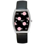 Polka Dots - Pink on Black Barrel Style Metal Watch