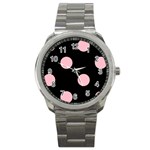 Polka Dots - Pink on Black Sport Metal Watch