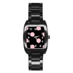 Polka Dots - Pink on Black Stainless Steel Barrel Watch