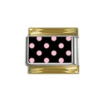 Polka Dots - Pink on Black Gold Trim Italian Charm (9mm)