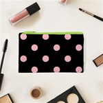 Polka Dots - Pink on Black Canvas Cosmetic Bag (XS)
