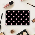 Polka Dots - Pink on Black Cosmetic Bag (M)