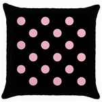 Polka Dots - Pink on Black Throw Pillow Case (Black)
