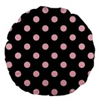 Polka Dots - Pink on Black Large 18  Premium Flano Round Cushion