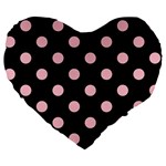 Polka Dots - Pink on Black Large 19  Premium Heart Shape Cushion