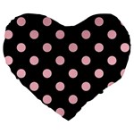 Polka Dots - Pink on Black Large 19  Premium Flano Heart Shape Cushion