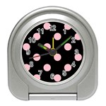 Polka Dots - Pink on Black Desk Alarm Clock